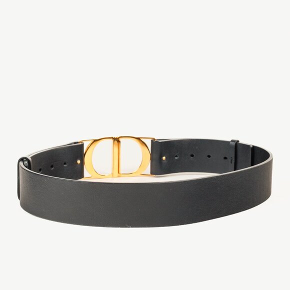 Christian Dior 30 Montaigne Black Leather CD-Buckle Belt - Picture 2 of 6